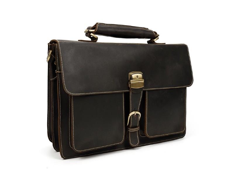 Brown Leather Crossbody Messenger Briefcase Bag