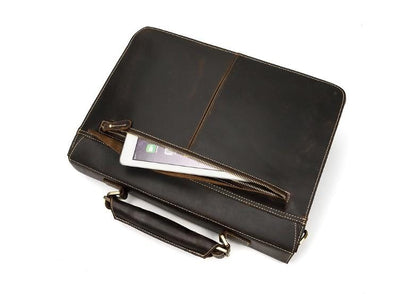 Brown Leather Crossbody Messenger Briefcase Bag
