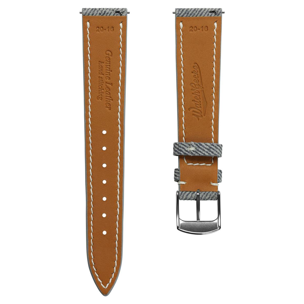 Arbour Hand-Stitched Denim & Genuine Leather Watch Strap – Elegant Grey Design