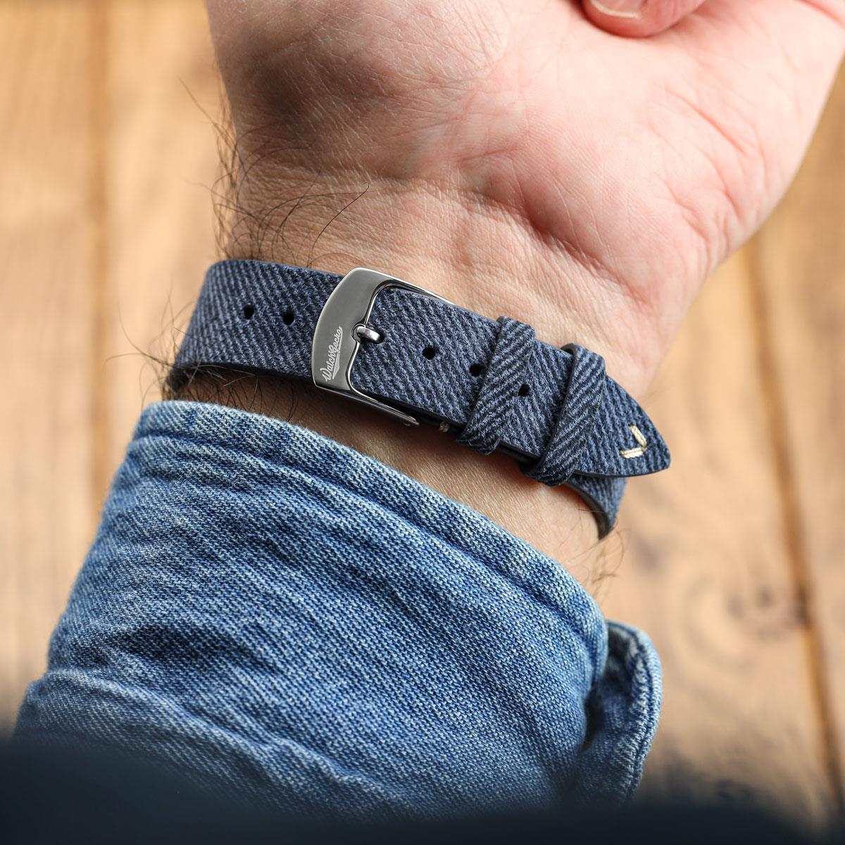 Arbour V-Stitch Denim Design Echtes Leder Uhrenarmband - Marineblau