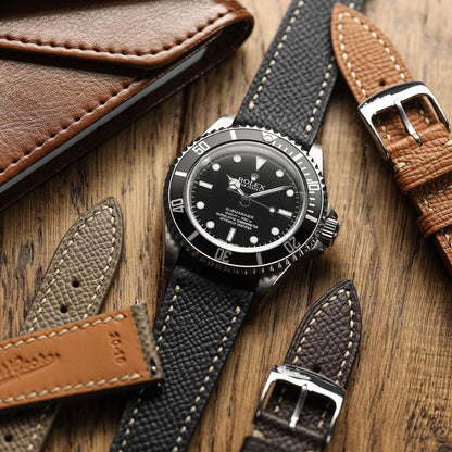 Hanley Textured Epsom Hand-Stitched Leather Watch Strap - Black