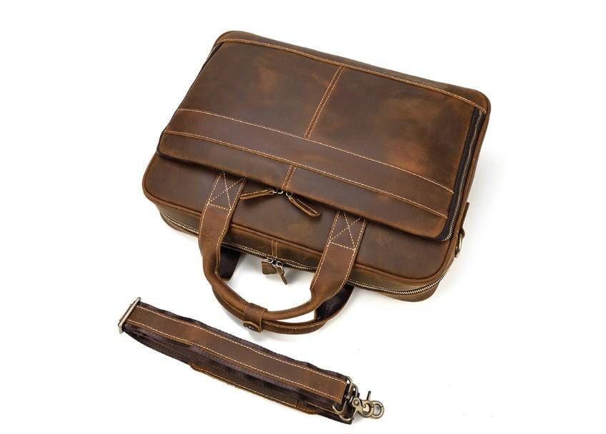 Rustic Mens Leather Shoulder Bag Womens Laptop Satchel