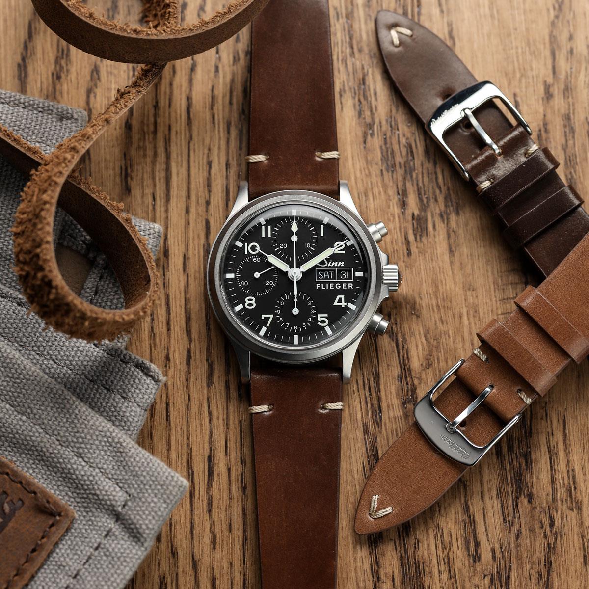 Bracelet de montre en cuir Shell Cordovan Horween Cromford de couleur marron foncé