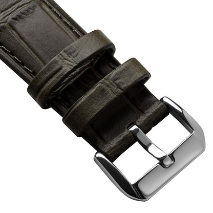 Bracelet de Montre en Cuir Artisanal Louvain Croc - Vert Olive Élégant