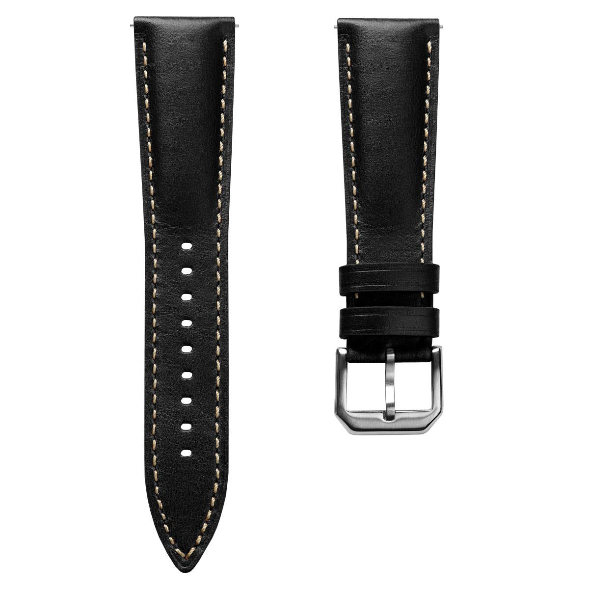 Tenby Elegance: Padded Genuine Leather Watch Strap in Timeless Black