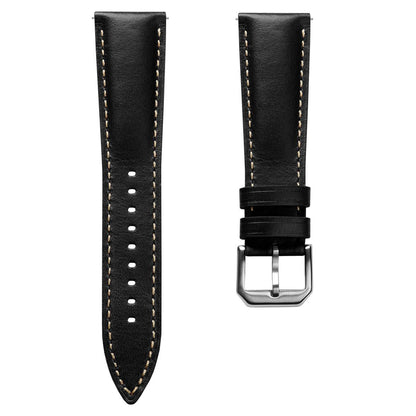 Tenby Elegance: Padded Genuine Leather Watch Strap in Timeless Black