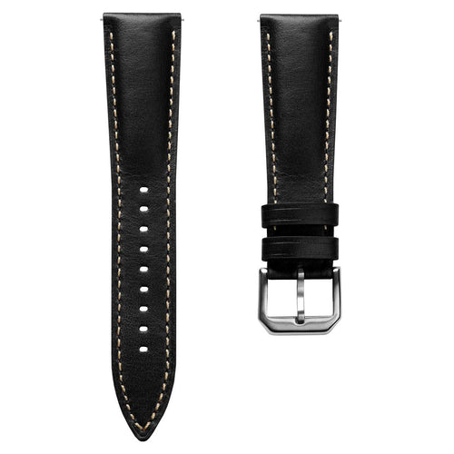 Tenby Elegance: Padded Genuine Leather Watch Strap in Timeless Black
