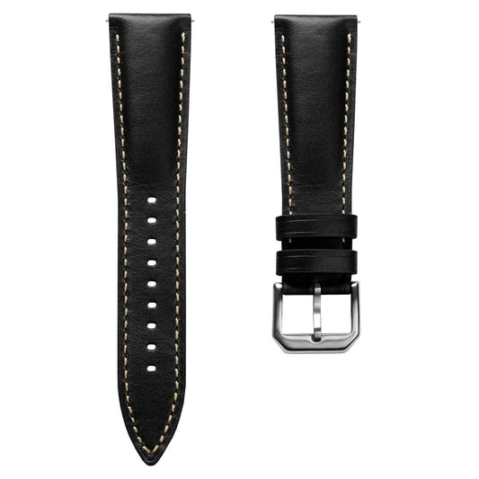 Tenby Elegance: Padded Genuine Leather Watch Strap in Timeless Black