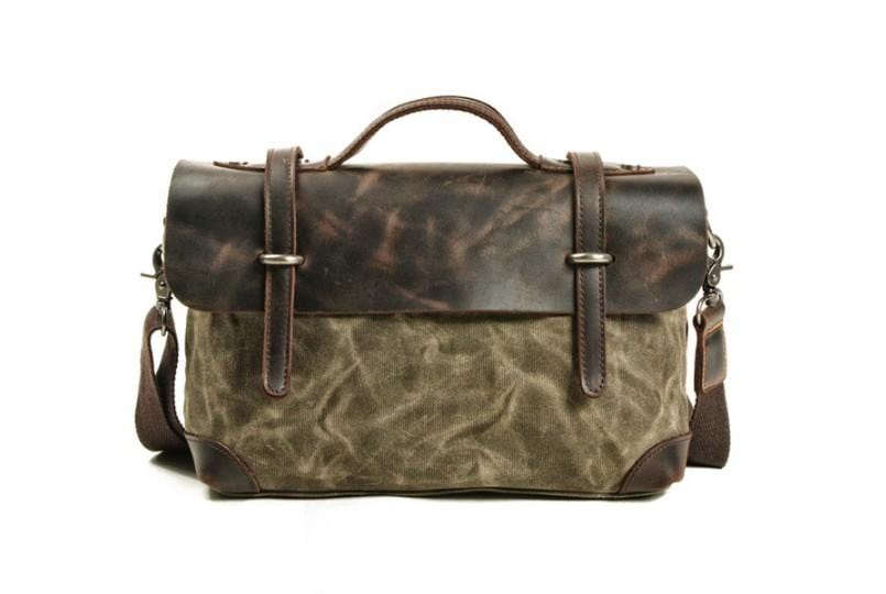 Vintage Leather Canvas Messenger Crossbody Bag