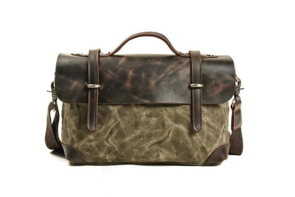 Vintage Leather Canvas Messenger Crossbody Bag