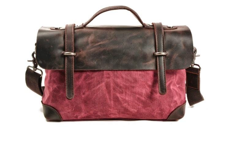 Vintage Leather Canvas Messenger Crossbody Bag