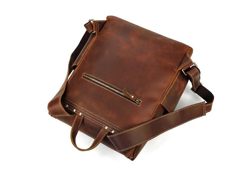 Brown Leather Briefcase Backpack Purse for Men