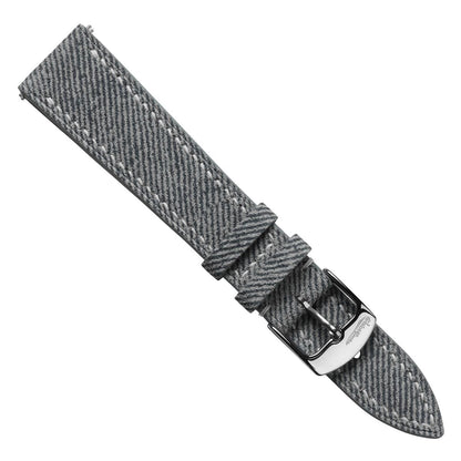 Arbour Hand-Stitched Denim & Genuine Leather Watch Strap – Elegant Grey Design