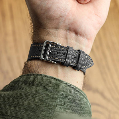 Bracelet montre en cuir Saffiano Brixham Noir Élégant