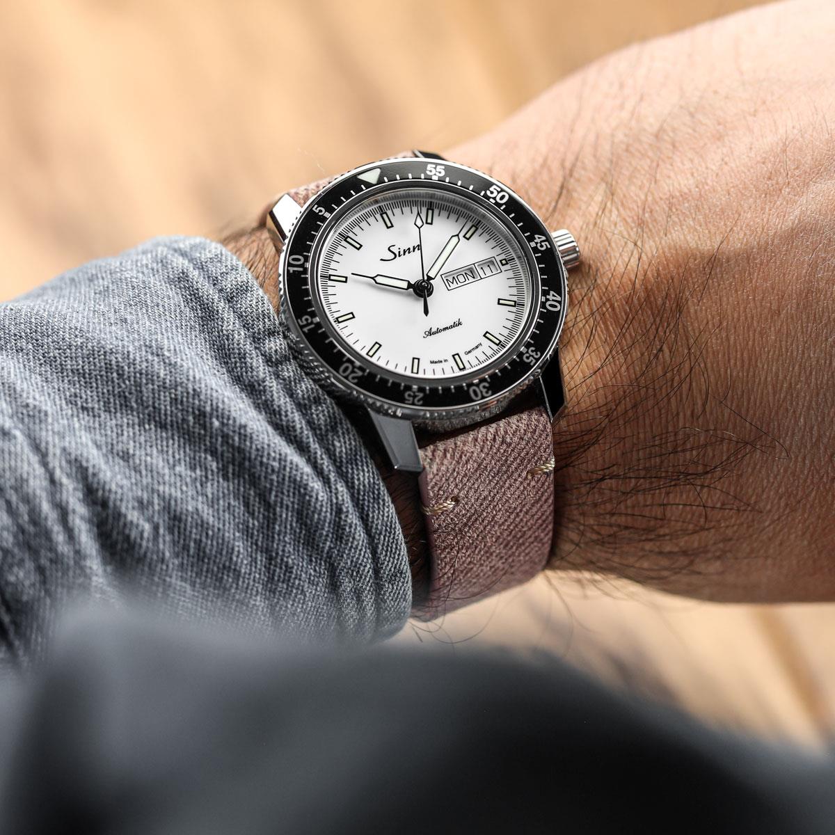 Arbour V-Stitch Denim & Genuine Leather Watch Strap with Quartz Pink Accent