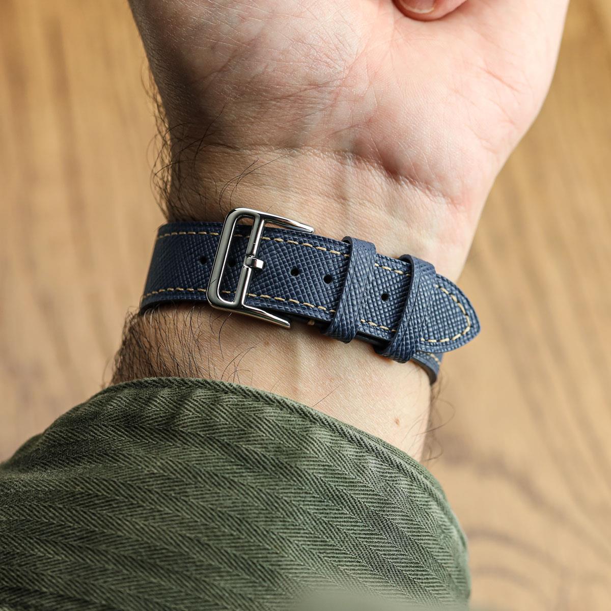 Brixham Saffiano Lederarmband für Uhren - Elegant Navy Blau