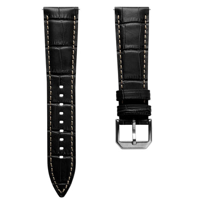 Bracelet pour montre en cuir véritable avec motif alligator Carolina - Noir Intense