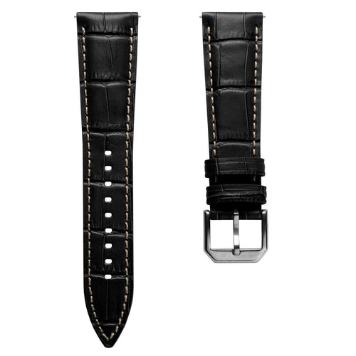 Bracelet pour montre en cuir véritable avec motif alligator Carolina - Noir Intense