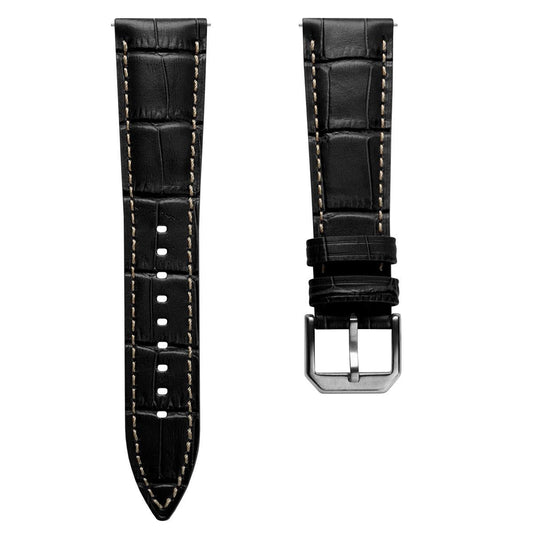 Bracelet pour montre en cuir véritable avec motif alligator Carolina - Noir Intense