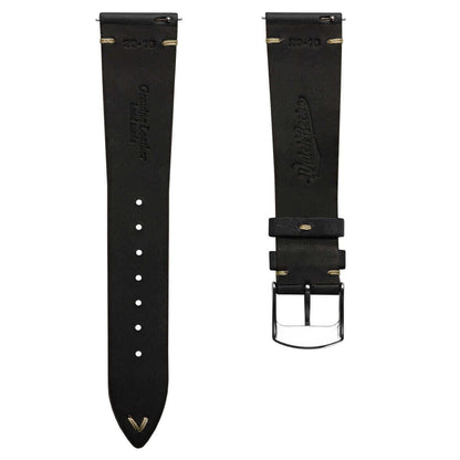 Genuine Horween Chromexcel® V-Stitch Leather Watch Strap - Chromexcel Black