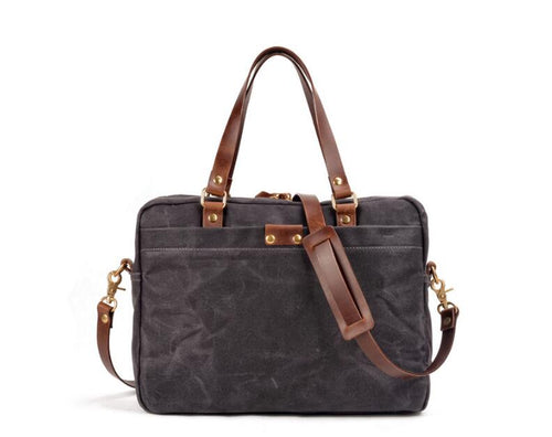 Grey Mens & Womens Canvas Leather Briefcase Bag