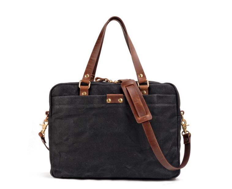 Grey Mens & Womens Canvas Leather Briefcase Bag