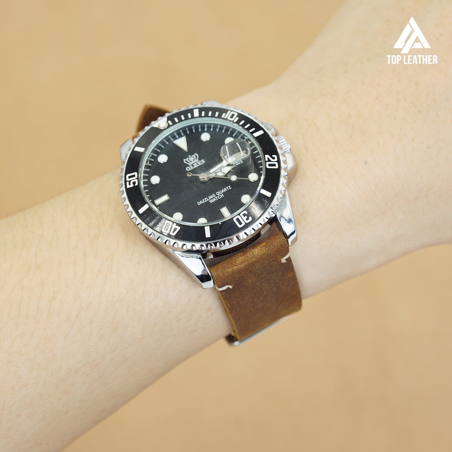 TopLeather Waxed Leather Watch Strap – Compatible with Apple Watch & Samsung Galaxy Watch (Chocolate Brown)