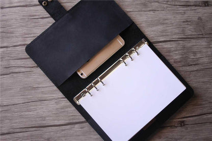 Refillable Black Leather 6 Ring Binders Folder