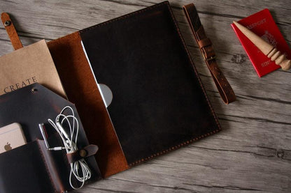 Personalized iPad Leather Portfolio Dark Brown