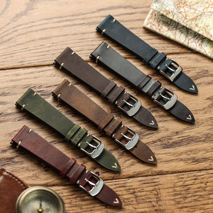 Crazy Horse V-Stitch Leather Watch Strap - Crazy Horse Dark Brown