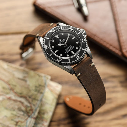 Crazy Horse V-Stitch Leather Watch Strap - Crazy Horse Light Brown