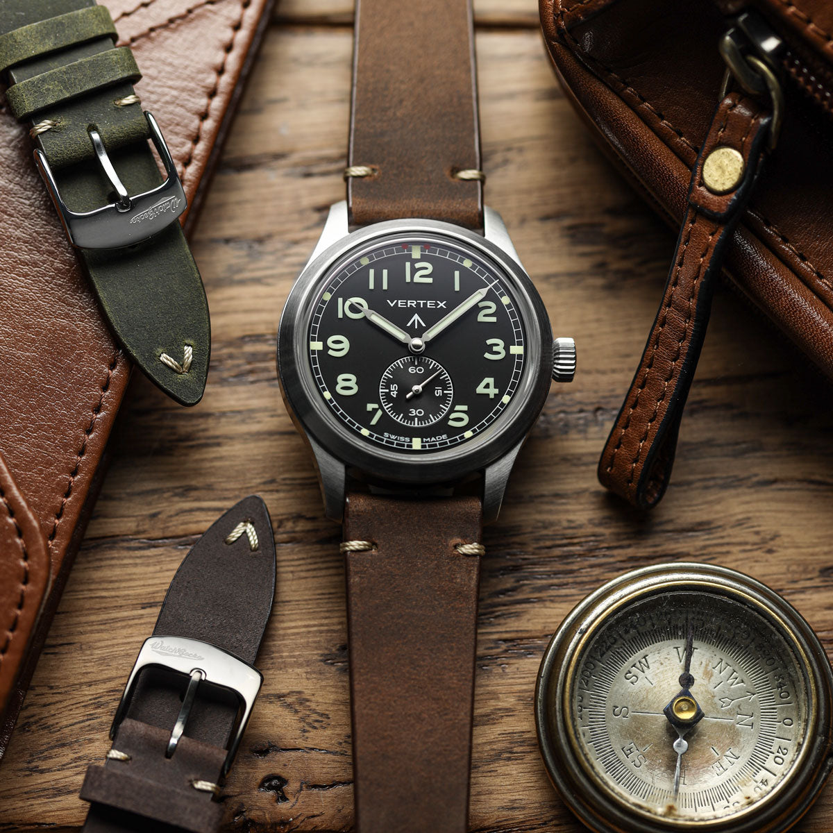 Crazy Horse V-Stitch Leather Watch Strap - Crazy Horse Light Brown