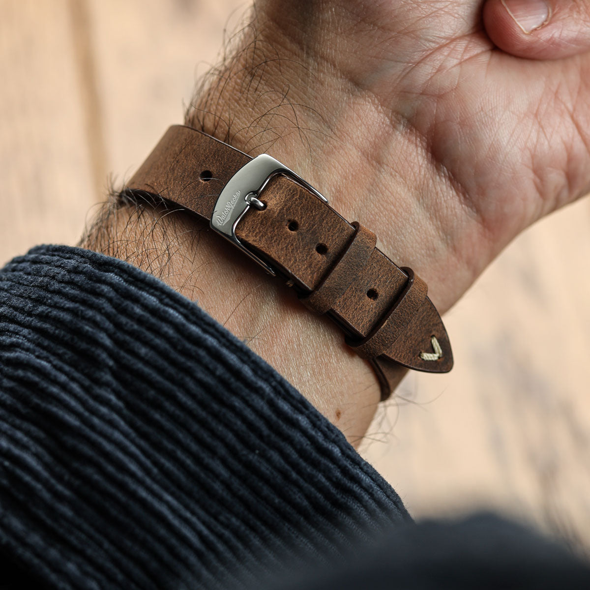 Crazy Horse V-Stitch Leather Watch Strap - Crazy Horse Light Brown