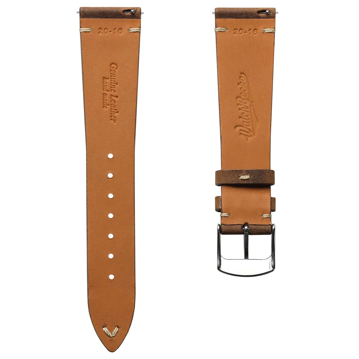 Crazy Horse V-Stitch Leather Watch Strap - Crazy Horse Light Brown