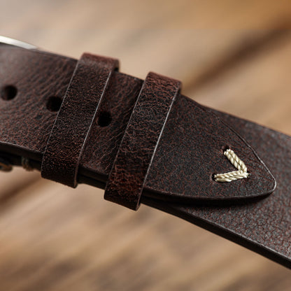 Crazy Horse V-Stitch Leather Watch Strap - Crazy Horse Dark Brown
