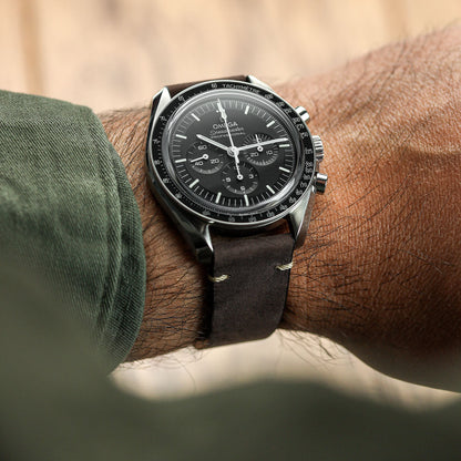 Crazy Horse V-Stitch Leather Watch Strap - Crazy Horse Dark Brown