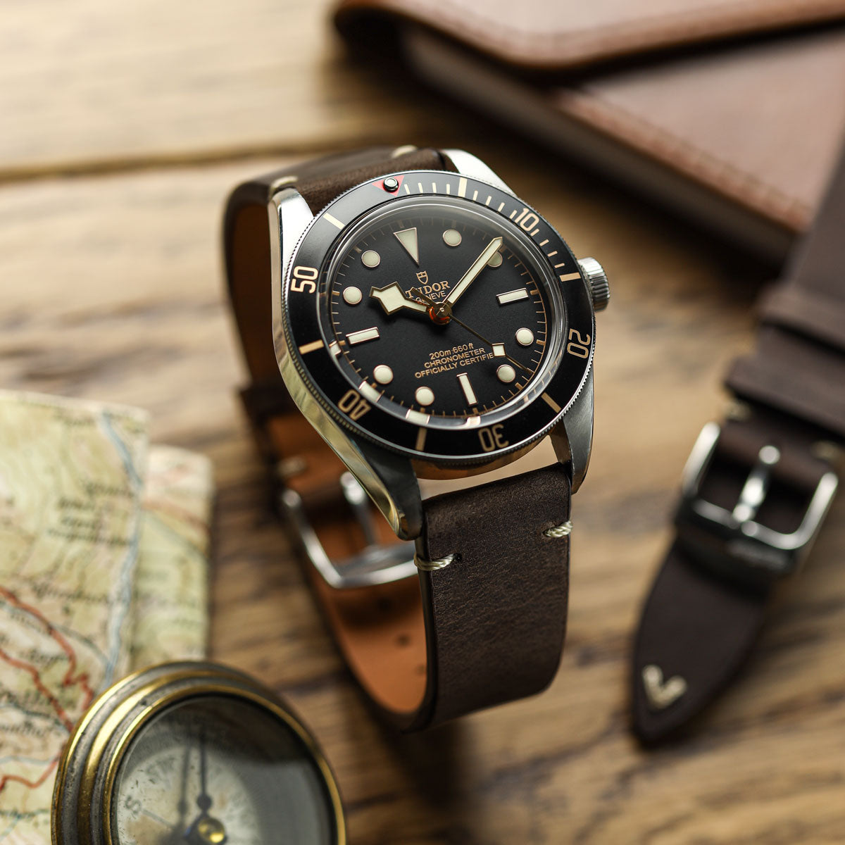 Crazy Horse V-Stitch Leather Watch Strap - Crazy Horse Dark Brown