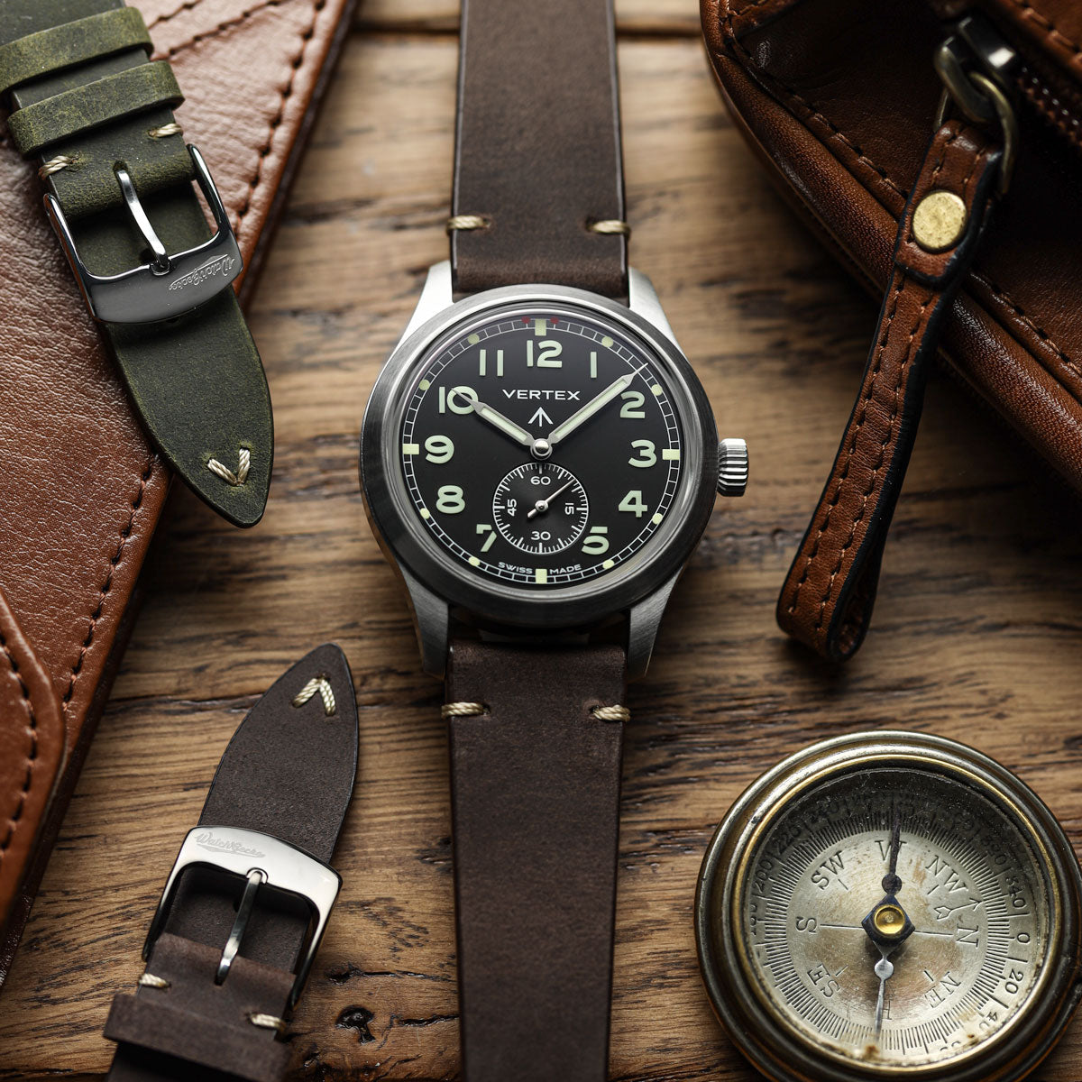 Crazy Horse V-Stitch Leather Watch Strap - Crazy Horse Dark Brown