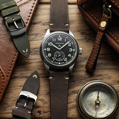 Crazy Horse V-Stitch Leather Watch Strap - Crazy Horse Dark Brown