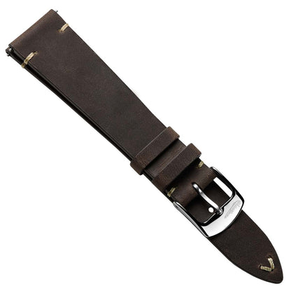 Crazy Horse V-Stitch Leather Watch Strap - Crazy Horse Dark Brown