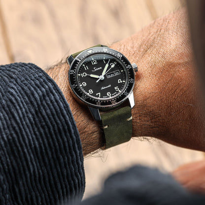 Crazy Horse V-Stitch Leather Watch Strap - Crazy Horse Olive Green