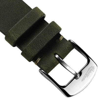 Crazy Horse V-Stitch Leather Watch Strap - Crazy Horse Olive Green