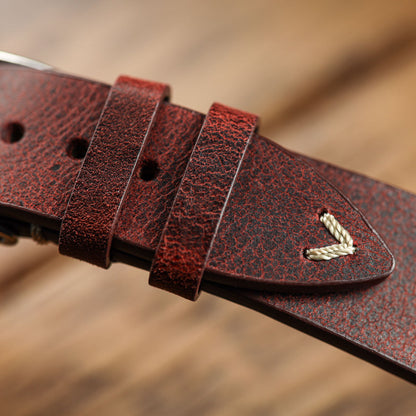 Crazy Horse V-Stitch Leather Watch Strap - Crazy Horse Bordeaux