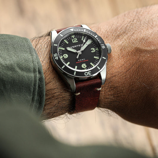 Crazy Horse V-Stitch Leather Watch Strap - Crazy Horse Bordeaux