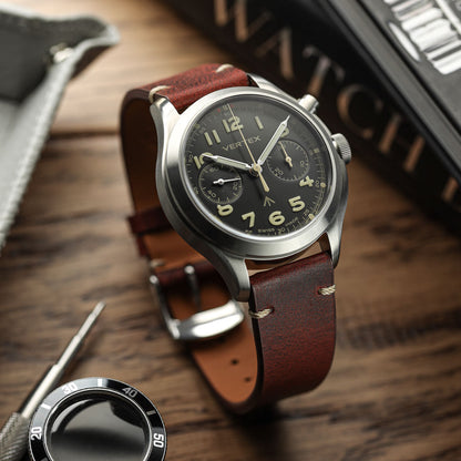 Crazy Horse V-Stitch Leather Watch Strap - Crazy Horse Bordeaux