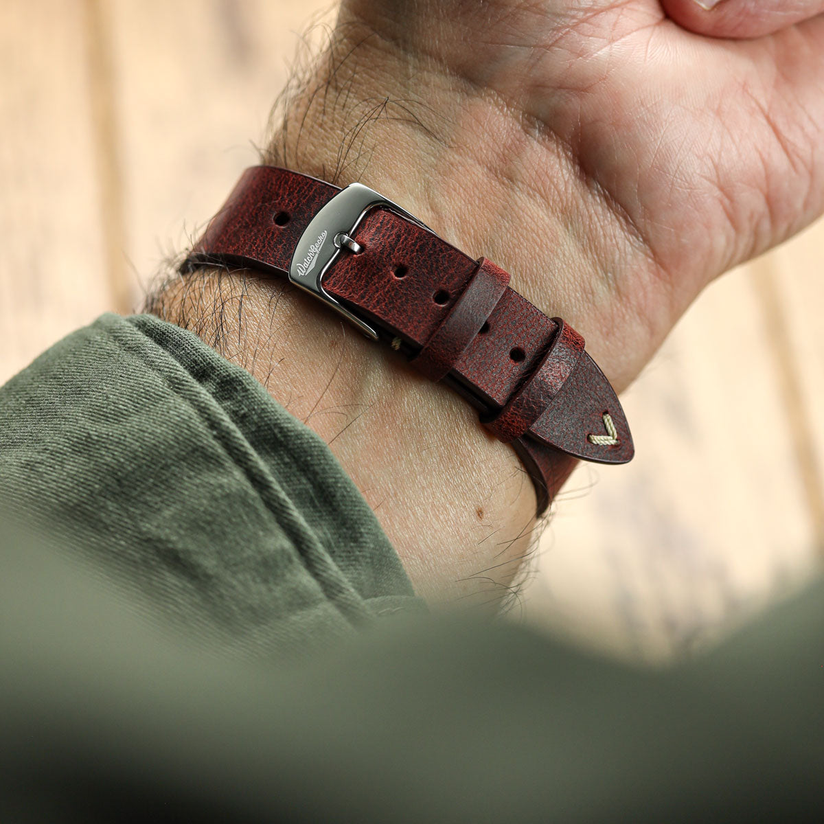 Crazy Horse V-Stitch Leather Watch Strap - Crazy Horse Bordeaux