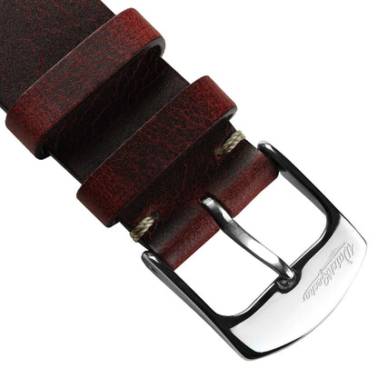 Crazy Horse V-Stitch Leather Watch Strap - Crazy Horse Bordeaux