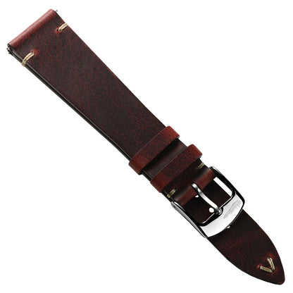 Crazy Horse V-Stitch Leather Watch Strap - Crazy Horse Bordeaux