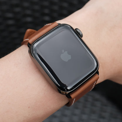 Bande en cuir de luxe pour Apple Watch - Élégance intemporelle en brun tan