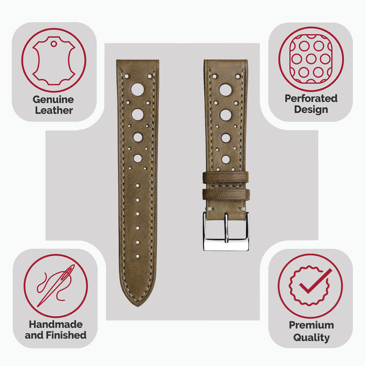 Boutsen Cavallo Racing Handmade Leather Watch Strap - Beige